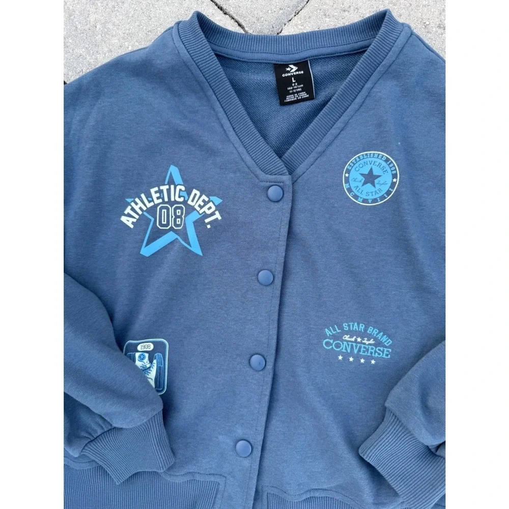 Converse‎ All Star Girls Large Blue Athletic Dept Graphic Snap Front Cardigan